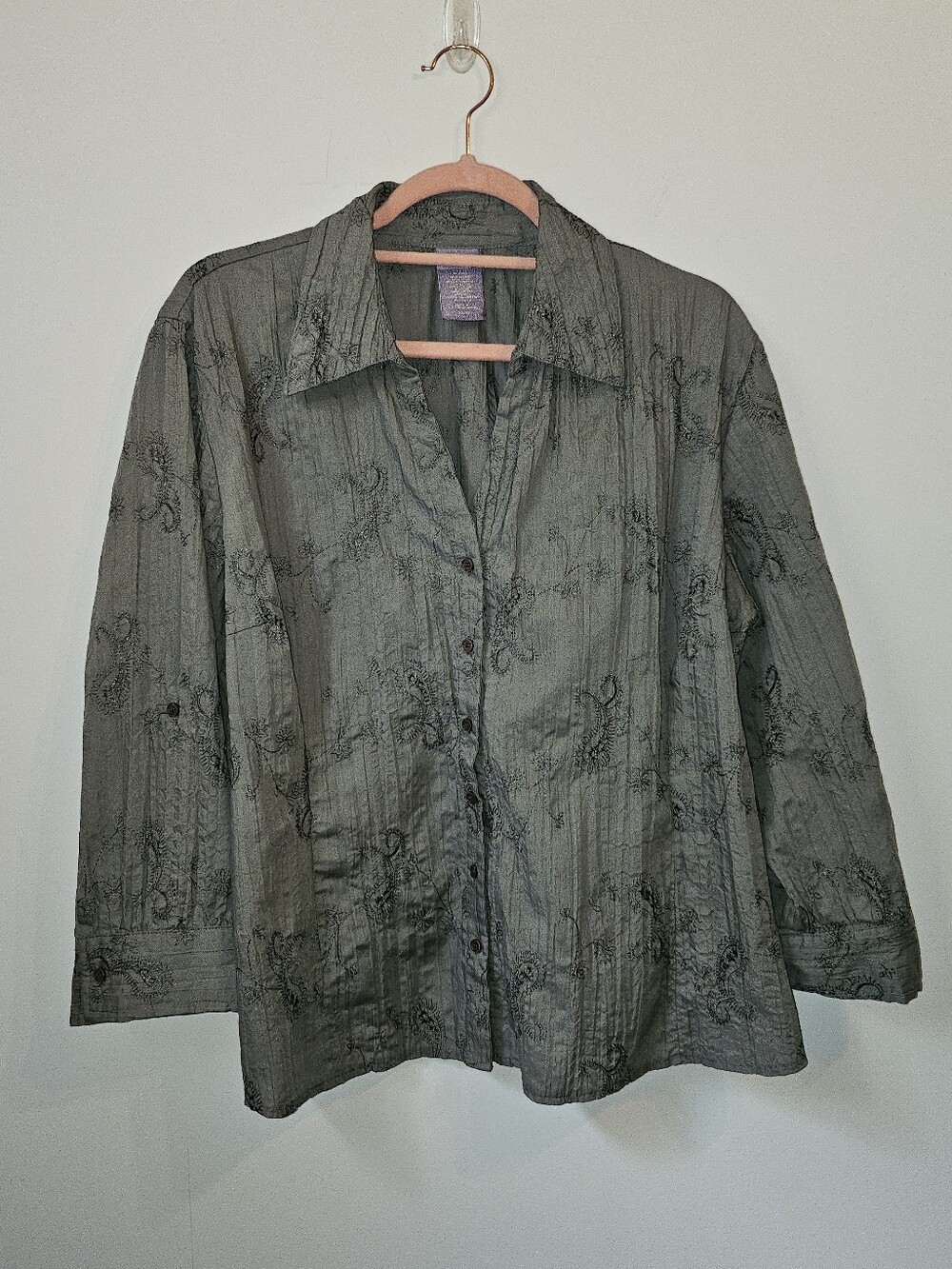 Laura Scott Green Paisley Embroidered 3/4 Sleeve Blouse XL